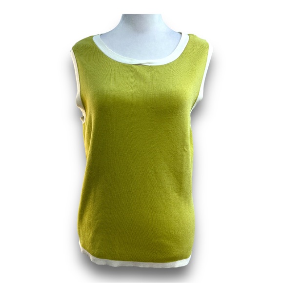 CHARTER CLUB Vintage Y2K Olive green white trim cardigan and tank top SZ L - Picture 5 of 16